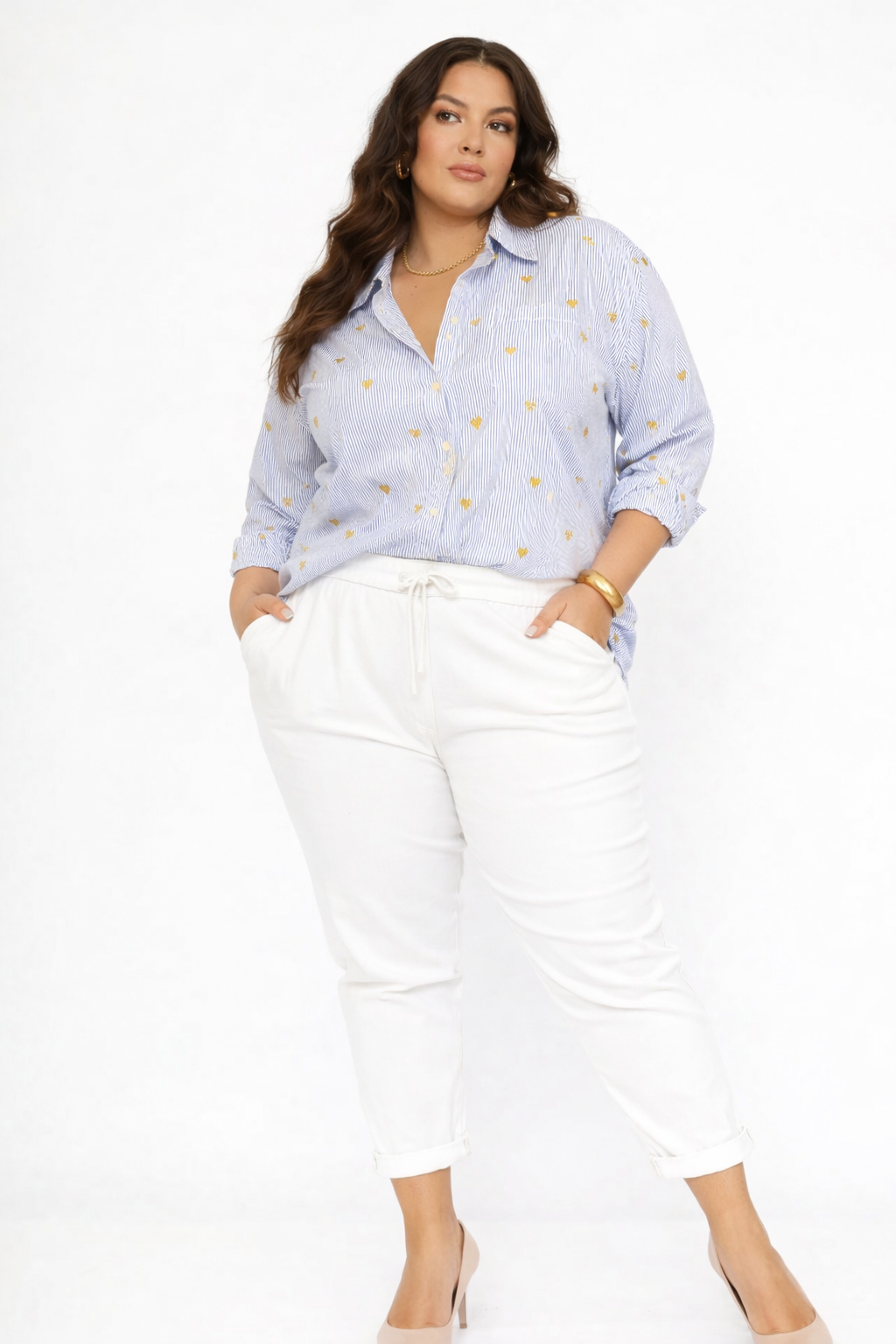 Chemise rayée coeur doré