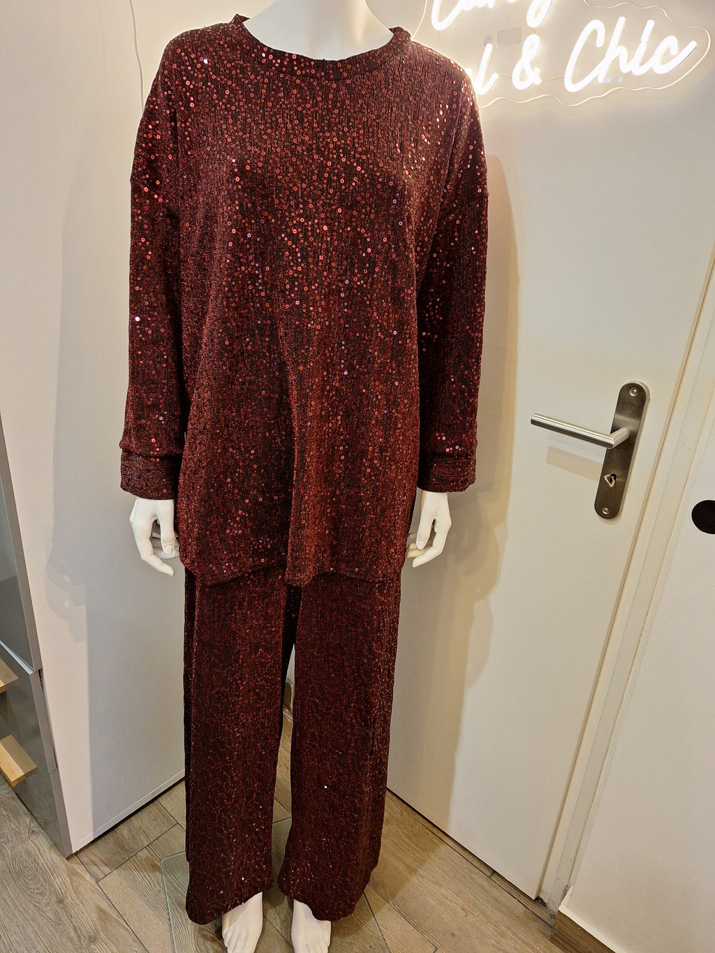 Ensemble deux pièces sequins rouge