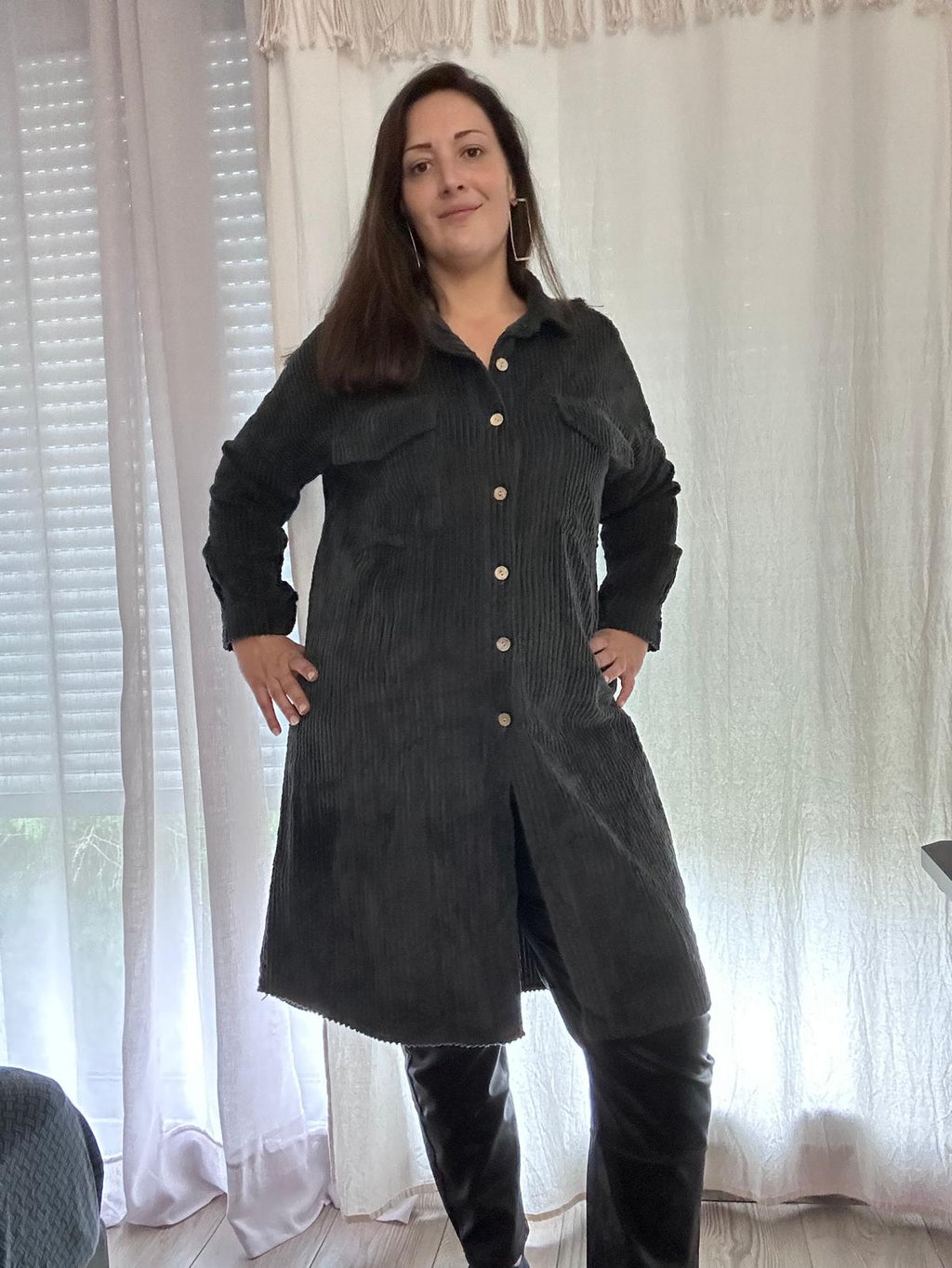 Chemise longue velours côtelé